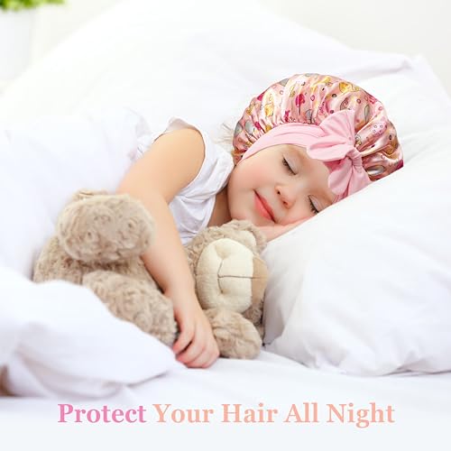 choshion 2 PCS Kids Bonnets for Girls, Silk Bonnet for Kids, Bonnet for Kids, Satin Bonnet for Sleeping, Baby Toddler Tie Bonnet Sleep Cap Bonnet for Curly Hair Braids