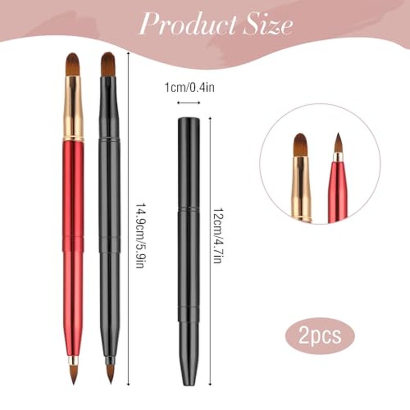 2 Pack Retractable Lip Brush for Lipstick with Cap, Double-Ended Lip Makeup Brushes Retractable Lip Gloss Lipstick Brush Applicator Travel Black Red