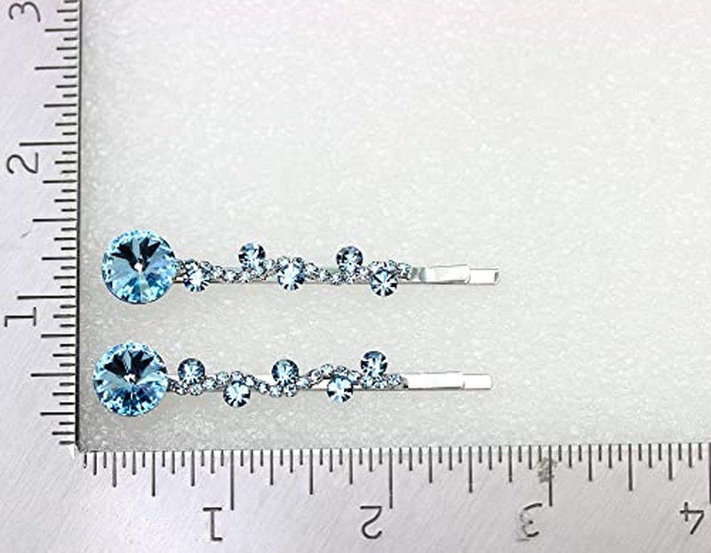Faship A Pair Of Navy Blue Premium Rhinestone Crystal Floral Hair Clips 2 Pcs Pins - Navy Blue/Gold Plated