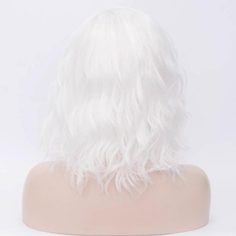 BERON White Wig Short Curly Bob Wig White Wigs Women Beach Wave Wigs for Cosplay Costume Party Wig Cap Included