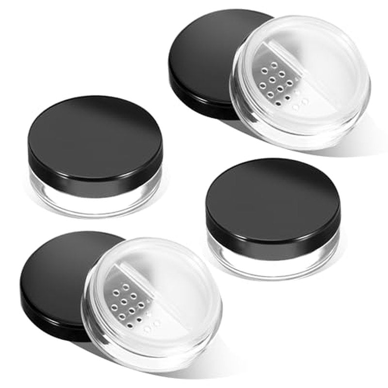 4Pcs 10ml/0.34oz Plastic Empty Travel Powder Container Loose Powder Containers for Women with Rotatable Sifter and Black Screw Lid Face Powder Compact Diy Empty，Small Powder Container(4pcs)
