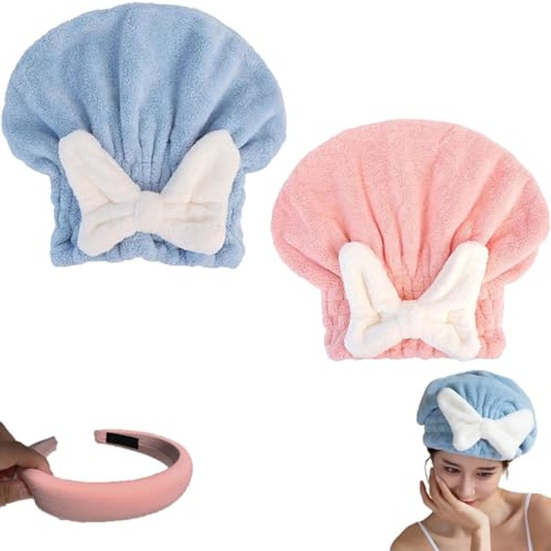 hwqsad Efficient Hair Towel Wrap for Women, Super Absorbent Hair Towel Wrap for Women, New Super Absorbent Hair Towel Wrap for Wet Hair, Dry Quickly and Naturally, Anti Frizz (Blue a+Pink a)