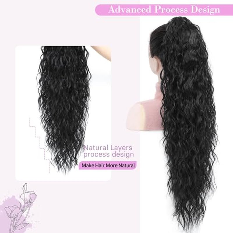 MARJORIE Ponytail Extension,Long Curly Wavy Claw Clip Ponytail Extension 30inch Pony Tails Hair Extensions Black Fake Ponytail Fluffy Natural Clip in Ponytail Hairpiece for Women