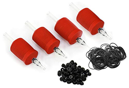 BEZTAT 30mm (6/5" Inch) Ultra Premium Clear Disposable Tubes w/Red Soft Silicone Grip- 15 Pack, Diamond Tip (5DT)
