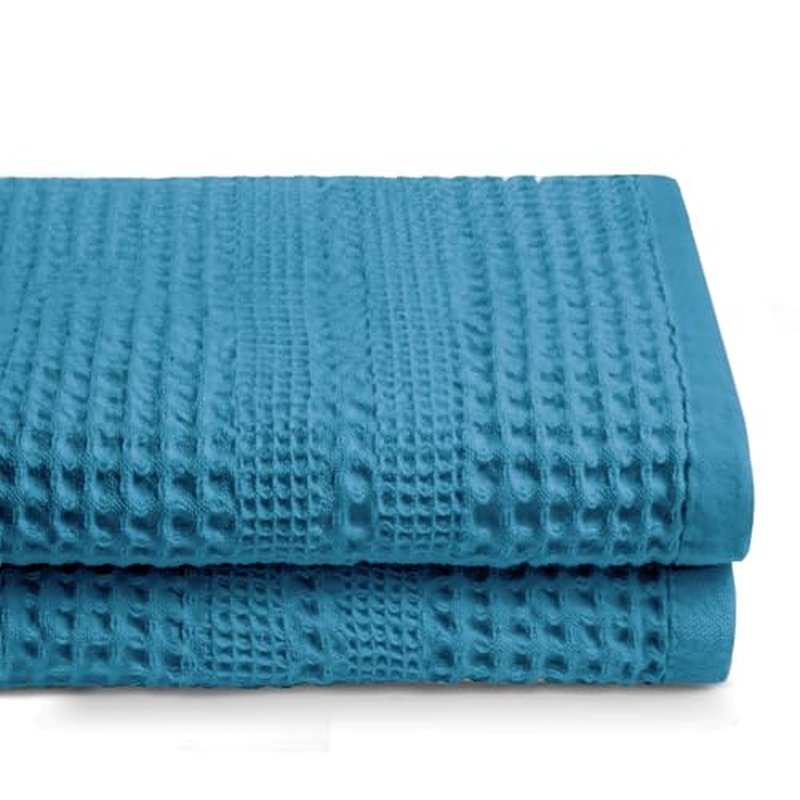 GILDEN TREE Waffle Towels for Bathroom, 100% Cotton Quick Dry Towel, Waffle Bath Towels Large, Absorbent Lightweight Travel Towel, Bath Towels Set of 2, Classic Style (Aqua)
