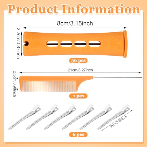43 Pcs Hair Perm Rods Set, Large Plastic Cold Wave Rods Orange Curling Rods with Rat Tail Combs Hair Clips for Long Short Hair