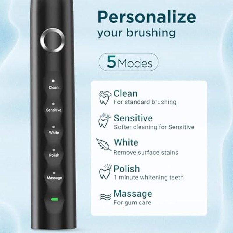 Fronix Electric Toothbrush for Adults with 8 Brush Heads, Sonic Toothbrush Rechargeable with a Holder & Travel Case, 2.5 Hours Charge for 120 Days Use