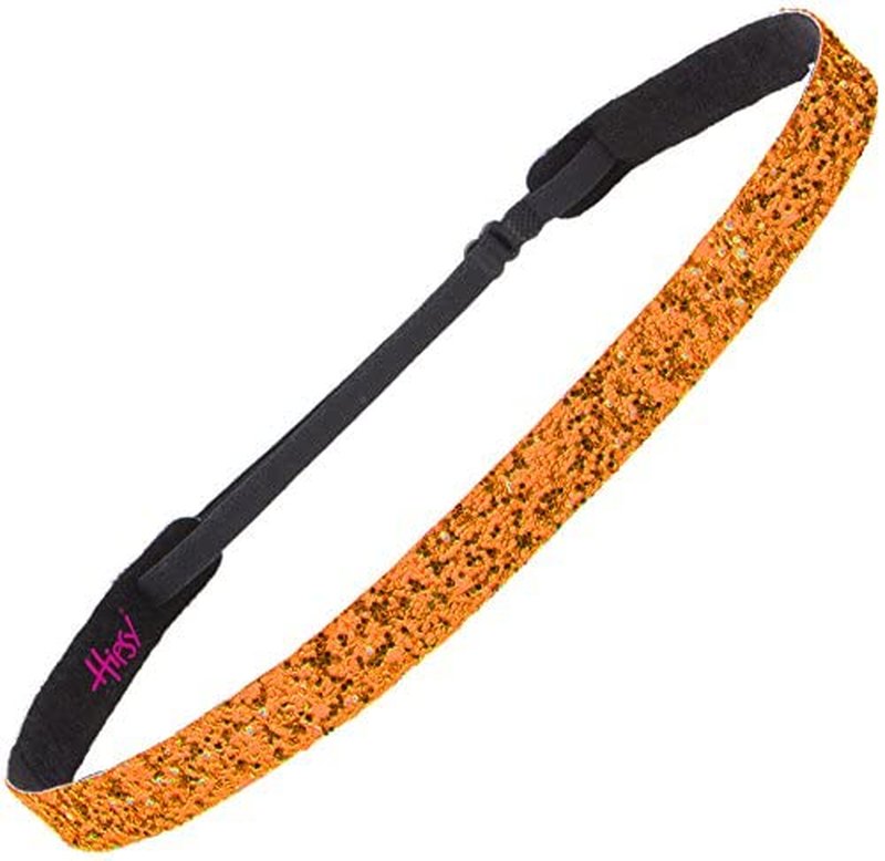 Hipsy Women's Adjustable No Slip Bling Glitter & Bengal Tiger Fashion Headband 3-pack (Skinny Black/Tiger/Orange 3pk)