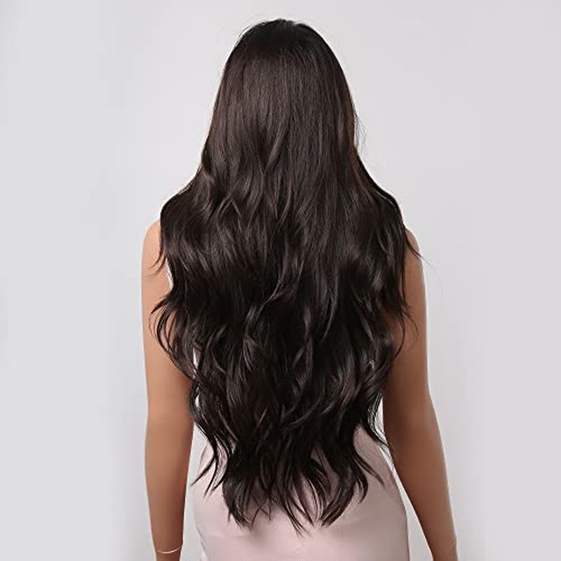 MAGQOO Black Wig for Women Middle Part Long Curly Wavy Black Wig Synthetic Heat Resistant