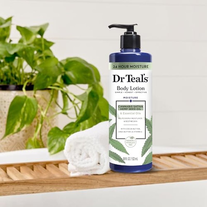 Dr Teal's Body Lotion, Cannabis Sativa Hemp Seed Oil & Essential Oils, 18 oz (Pack of 3)