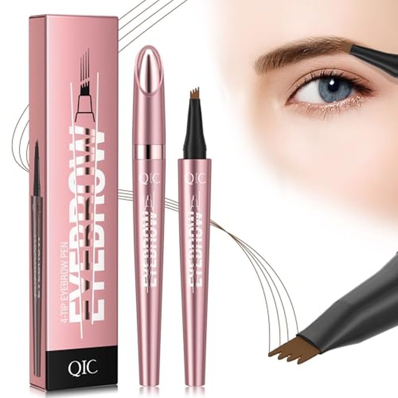 Microblading Eyebrow Pen,QIC Eyebrow 4 Tip Brow Pencil,Long-Lasting Natural Eyebrow Hair,Waterproof Magic Eyebrow Pencil Eyebrow Brush(Brown)
