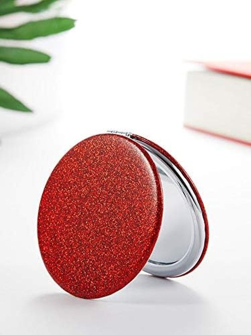 OMIRO 1X/10X(300R) Magnifying Compact Mirror with PU Leather, Ultra-Portable for Purses and Travel, Round Red