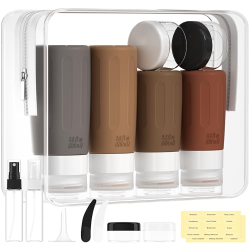 Morfone 16 Pack Silicone Travel Bottles Set for Toiletries TSA Approved Travel Containers Leakproof Squeezable Refillable Accessories 2oz 3oz for Shampoo Conditioner Lotion Liquids (Black Pink)