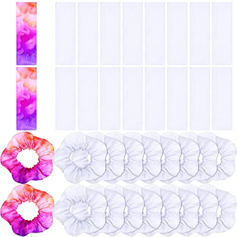 Waydress 12 Pieces Tie Dye White Scrunchies and White Stretchy Headband, Solid Scrunchies Elastic Hair Ties Cotton Soft Elastic Headbands Yoga Headband Ponytail Holder for Women Hair Styling