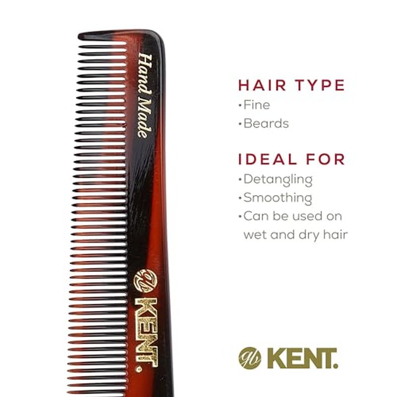 Kent R18T Fine Tooth Comb for Men, Handmade Hair Comb for Styling Comb for Men with Fine Hair, Mustache Comb and Pocket Beard Comb for Men with Thumb Grip, Saw Cut and Hand Polished, Made in England