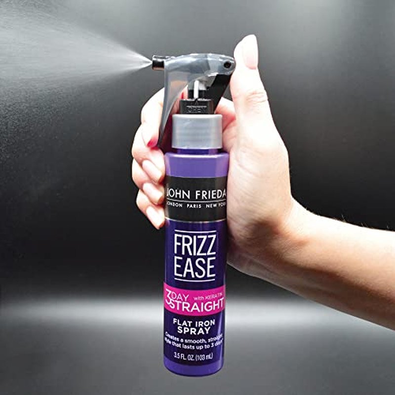 John Frieda Frizz Ease Keratin Infused Flat Iron Hair Spray, 3 Day Straightening Spray, Anti Frizz Heat Protectant for Curly Hair, 3.5 Ounce