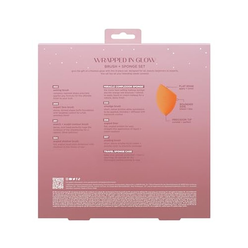 Real Techniques Wrapped In Glow Brush + Sponge 9 Piece Holiday Gift Set, Complete Makeup Brush Set, Foundation Sponge, Seamless Blending & Travel Case, Stocking Stuffer, Limited Edition, Latex-Free