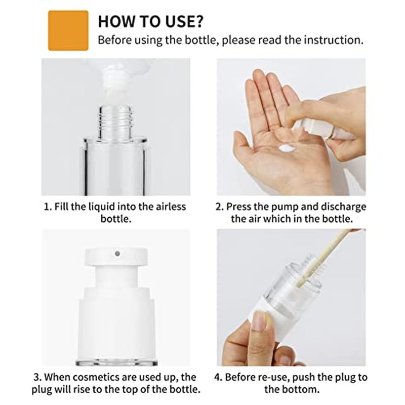 LONGWAY 0.5Oz 15ml Clear Airless Cosmetic Cream Pump Bottle Travel Size Dispenser Refillable Containers/Foundation Travel Pump Bottle for Shampoo (Pack of 8)