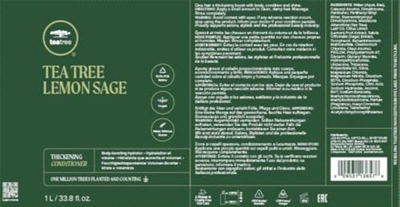 Tea Tree Lemon Sage Thickening Conditioner, Builds Body + Boosts Volume, For Fine Hair, 33.8 fl. oz.