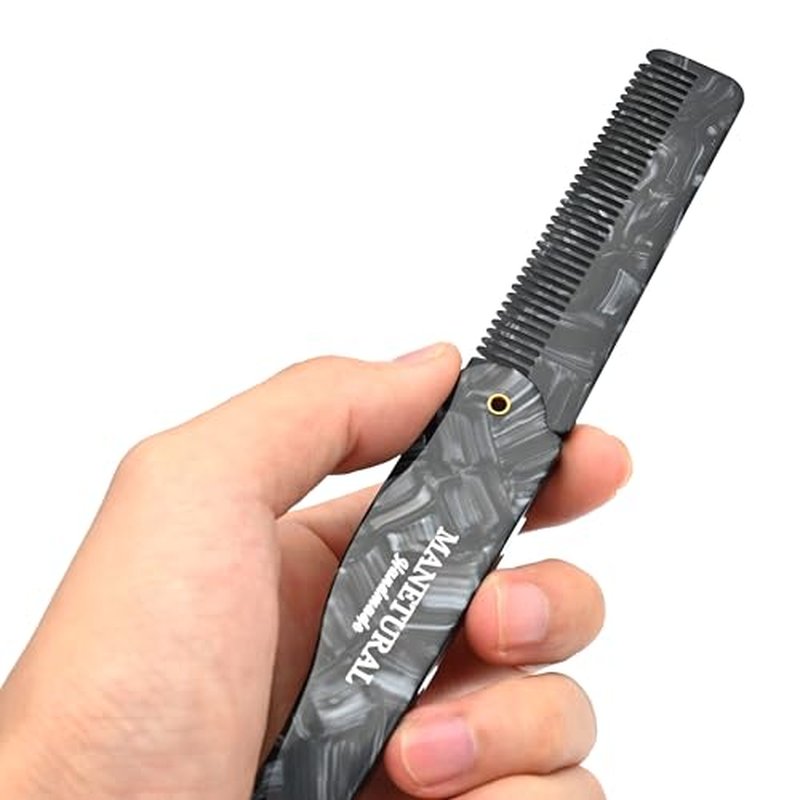 MANETURAL 80L Fine Tooth Comb Pocket Comb - 6.4" Hair Comb for Women and Kids, Beard Care or Mustache，Grooming Comb for Men，Handmade Saw Cut Hand Polished. (1 PACK, Black Tokyo)