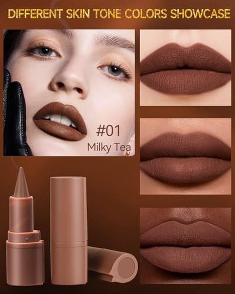 2 in 1 Lip Liner Lipstick,Milky Tea Nude Brown Lip Liner Lip Gloss,Velvet Matte Sharpened Head Lip Tint Stain,Long Lasting Waterproof,High Pigmented Non-sticky Tinted Lip Balm,Lip Makeup for Women-01