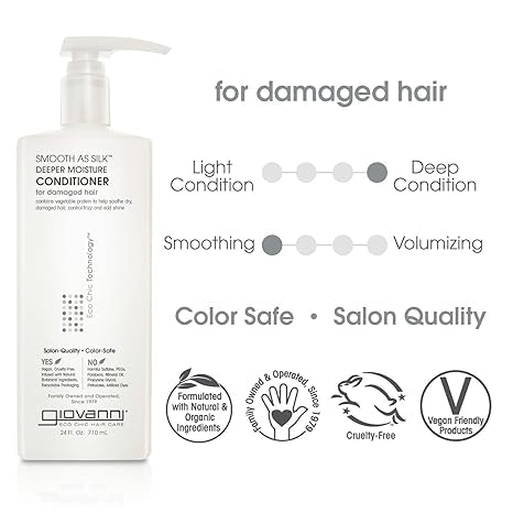 GIOVANNI Smooth As Silk Deeper Moisture Conditioner - Calms Frizz, Adds Moisture, Detangles, Wash & Go, Co Wash, Infused with Natural Botanical Ingredients, Color Safe, Sulfate Free - 8.5 oz (3 Pack)