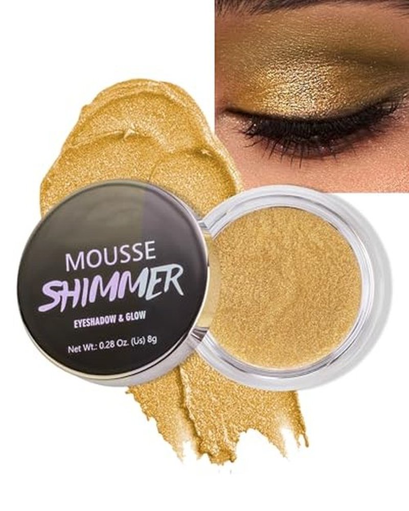 Shimmer Cream Eyeshadow, Ultra-Blendable Glitter Eye Shadow with Moisturizing Formula, Waterproof Long Lasting & Highly Pigmented, Single Creme Eyeshadow Metallic Highlighter Makeup for Women-05#Gold