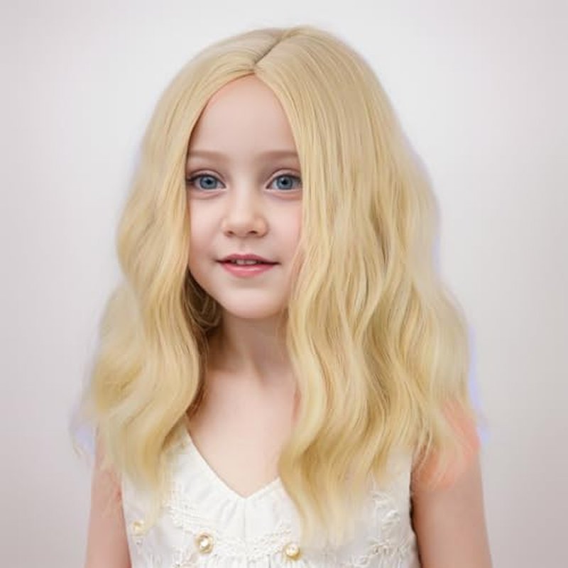 Ufindcos Kids Blonde Wig Short Curly Wavy Child Wig Golden Blonde Wig for Girls Side Part Blonde Bob Synthetic Hair Wigs with Wig Cap