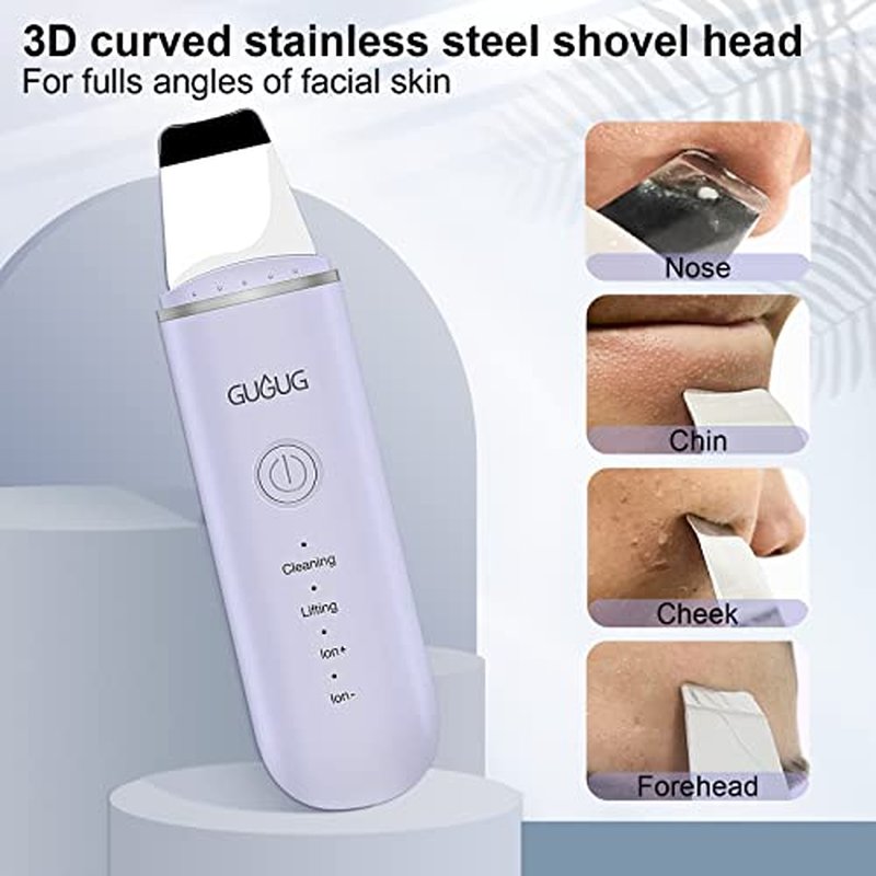GUGUG Skin Scrubber Face Spatula Skin Spatula Pore Cleaner Blackhead Remover Tools for Facial Deep Cleansing-4 Modes, Purple