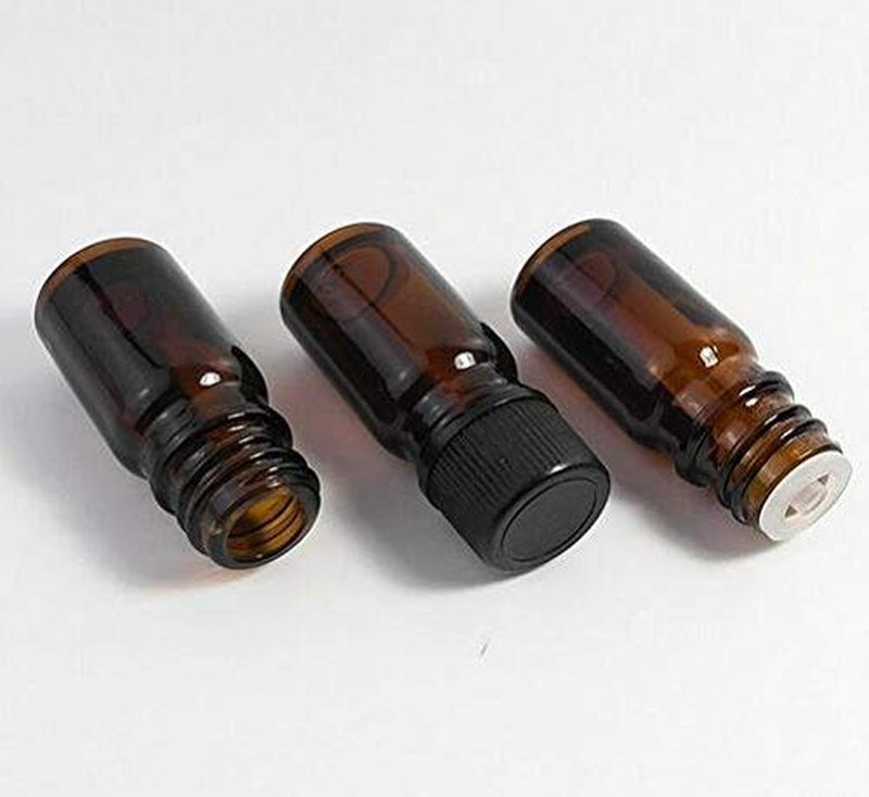 6Pcs Amber Glass Essential Oil Bottles with Orifice Reducer and Black Cap Empty Cosmetic Perfume Aromatherapy Storage Container Vial Pots Portable Refillable size 20ml/0.67oz