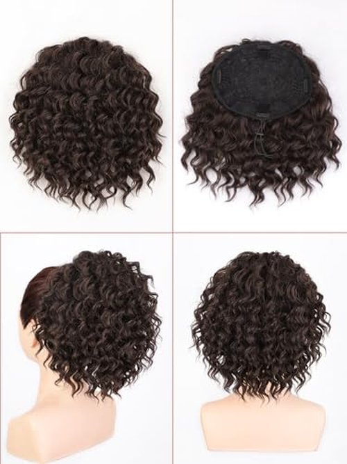SUZYACCKR Wavy Curly Ponytail Extension, 8 Inch Black Short Soft Natural Synthetic Hairpiece Thick Drawstring Ponytail for Black Women for Daily Use