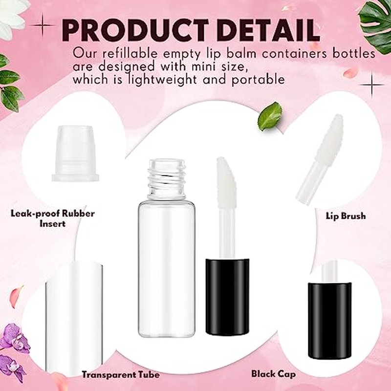 Jinei 150 Pcs Clear Empty Lip Balm Bottles 1.2ml Mini Lip Gloss Tubes, Refillable Lipstick Containers Transparent Plastic Clear Lipstick Tubes for Girl Women DIY Makeup Lip Sample Travel (Black)