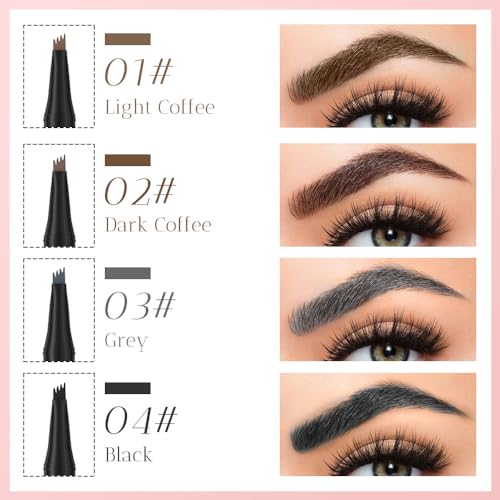 2PCS Waterproof Eyebrow Pen, 2024 New 4-Tip Eyebrow Pencil Natural Makeup Fine Stroke Magic Eyebrow Pencil, 3D Microblading Eyebrow Pen Eye Brown Makeup Long-Lasting Eyebrow Pencil (Black)