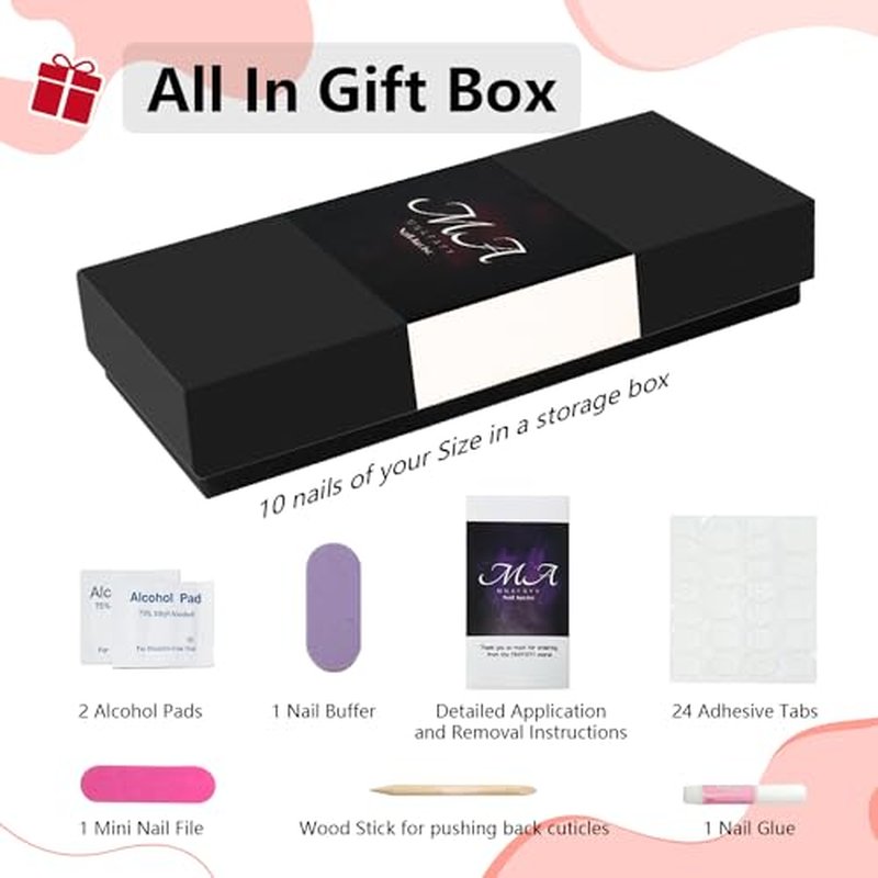 Handmade Press On Nails, Luxury & Custom Fake Nails 3D Handmade Reusable UV Finished False Nails, Hand-Painted Nails Design by Professional Nail Artist Salon Acrylic Nail Kit With Gift Box 10PCS
