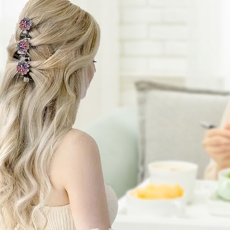 2 Pcs Sparkling Crystal Stone Braided Hair Clips, 2024 New Satin Fabric Hair Bands Rhinestone Four-Leaf Clover Hair Clip for Styling, Duck Bill Clips for Women Girls (4 Pcs)