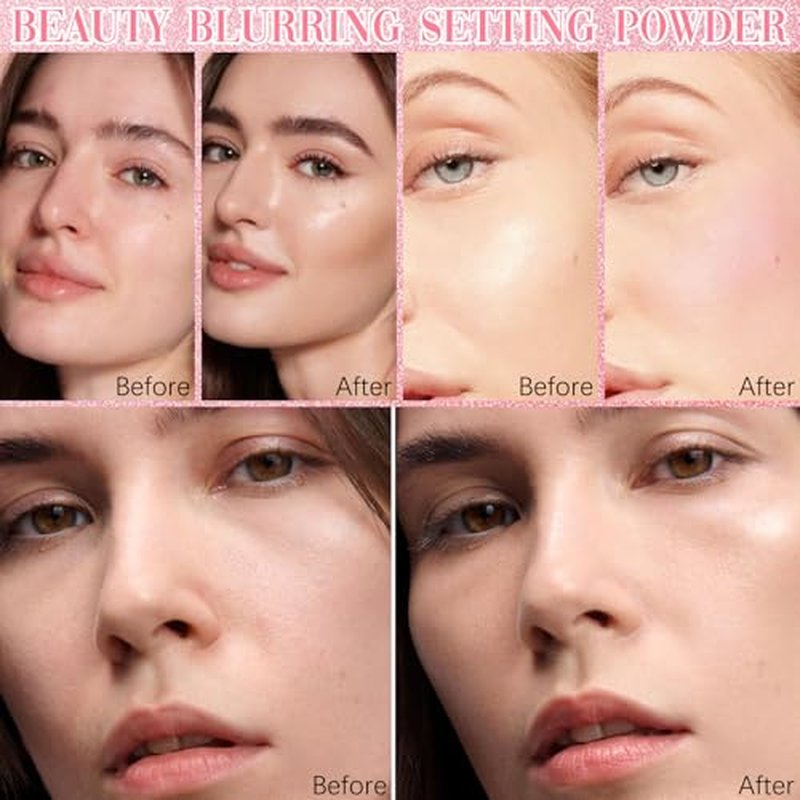 Blurring Setting Powder, Beauty Blurring Powder, Pink Setting Powder, Blurring Powder for All Skin Types, Water-proof and Long-lasting, Daily Make up (Beige)