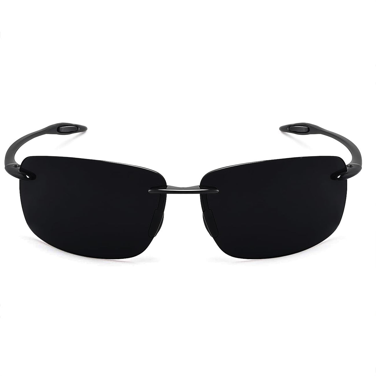 JULI Sports Sunglasses for Men Women TR90 Rimless Frame for Running Fishing Golf Surf Driving 8009 (Black/Extra Dark)