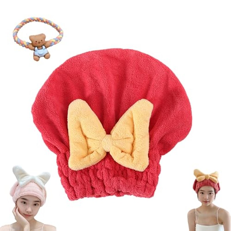 Beyonddraw New Super Absorbent Hair Towel Wrap for Wet Hair, Efficient Hair Towel Wrap for Women, Microfiber Towel for Hair Drying, Fit Comfort Ease of Use Fast Drying Hair Towel Caps (Red)