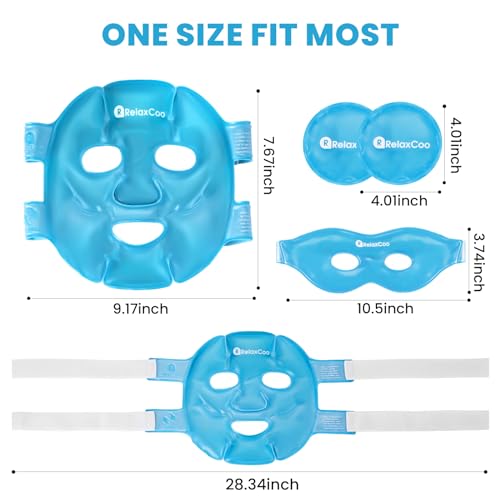 RelaxCoo Ice Face Eye Mask for Dark Circles and Puffiness Cold Warm Compress, Gel Cold Cooling Face Mask Package for Women and Men, Migraines, Headache, Stress and Relaxation blue