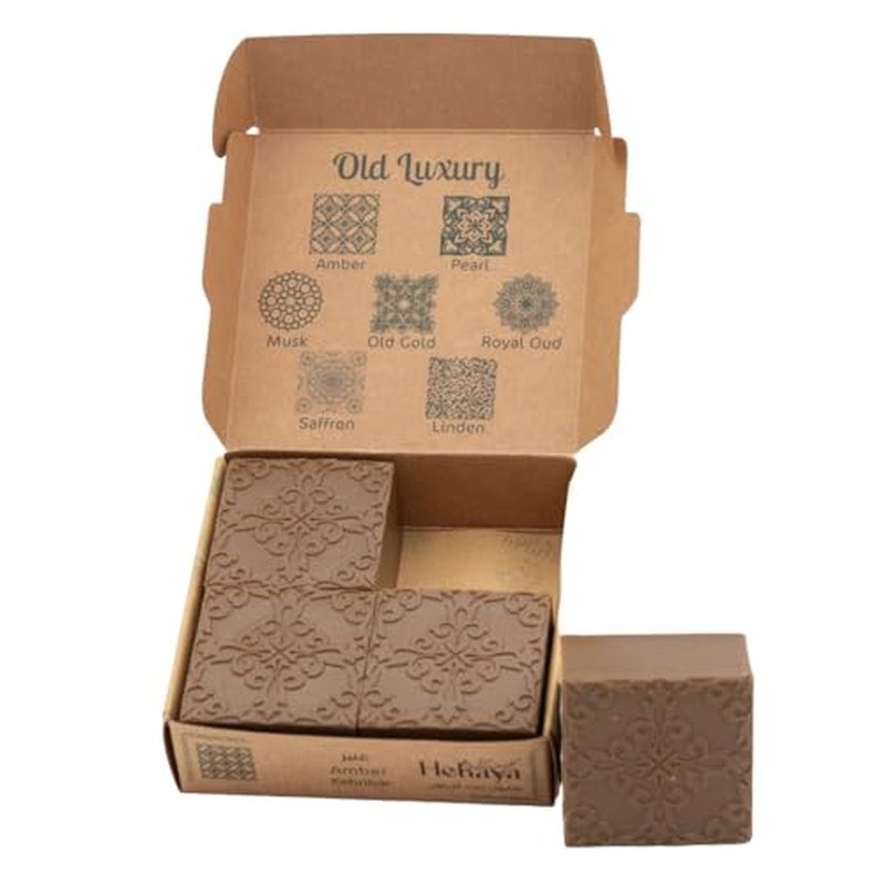 Natural Olive Oil Soap bars with Organic Ingredients, Vegan Soap, Moisturizing, Handmade, Scented With Essential Oils, Body Soap Bars for Women and men (Amber) (Pack of 4 Bars) 17.6 Ounce