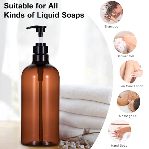 Yebeauty Pump Bottle Dispenser, 10oz 300ml Empty Plastic Shampoo Conditioner Dispenser, Refillable Shower Soap Dispenser Pump Bottle Liquid Containers for Kitchen Bathroom, 2 Pack Black