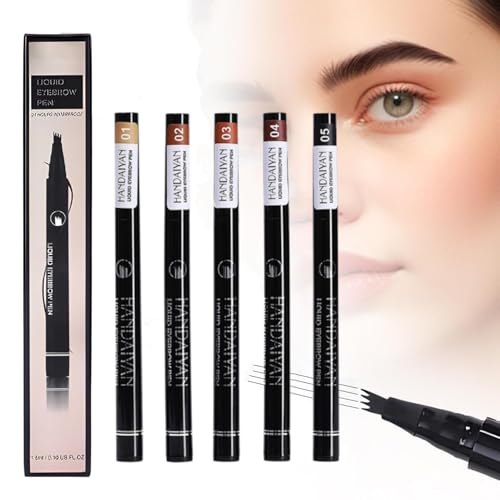 Microblading Eyebrow Pencil, 2025 New Magic Eyebrow Tattoo Pencil 4 Fork Tip, Natural Long-Lasting Smudge-proof Fine Stroke eyebrow microblading Pen for Women (5PCS)