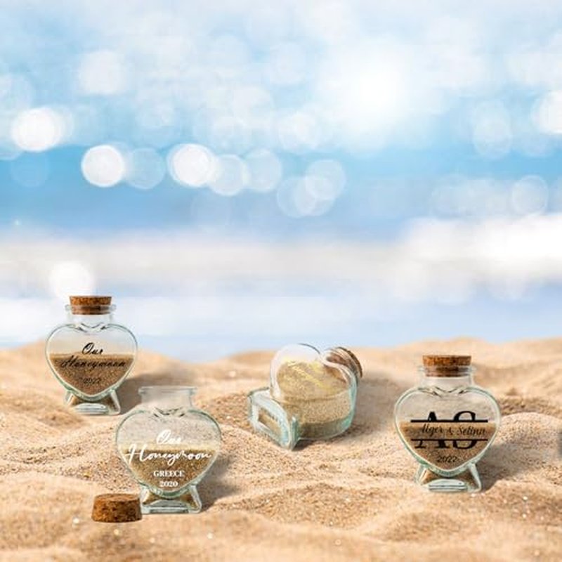 Fornixe Personlized Honeymoon Sand Jar 2024, Heart Shaped Glass Jars with Customised Text Date Custom Sand Bottles Keepsake Jar for Decorations, Wedding Party Favors (Style1)