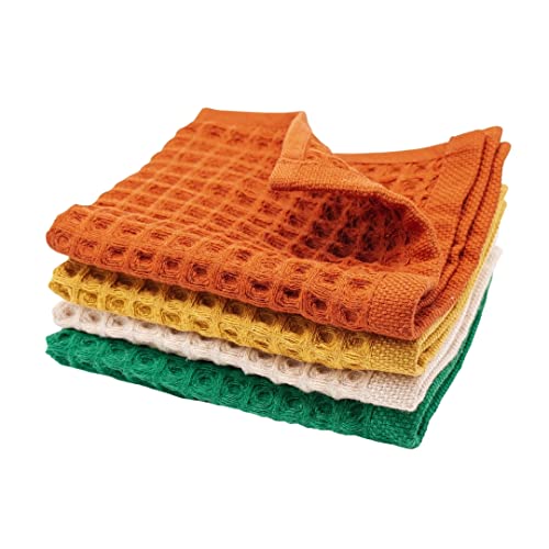 sea me at home Waffle Washcloth Set, 100% Cotton (4 Pcs Washcloth 13x13 inches, Assorted)