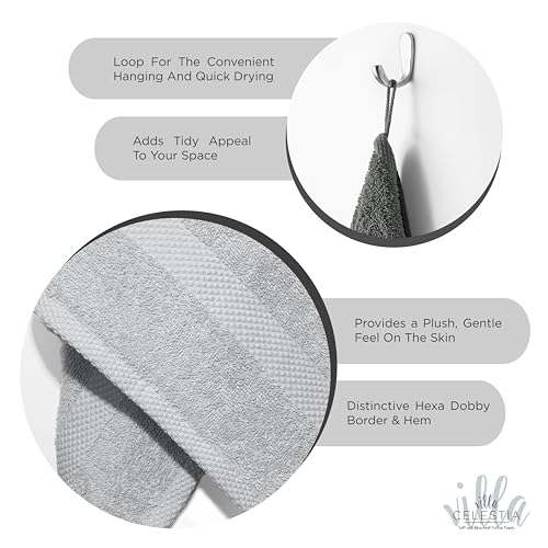 Premium Silver Hand Towel-100% Cotton Hand Towels for Bathroom 650 GSM Soft Silver Hand Towels Absorbent & Fast Drying Bath Hand Towels-Elegant Salon Spa Hotel Hand Towel Set of 4 (16''x 28'')