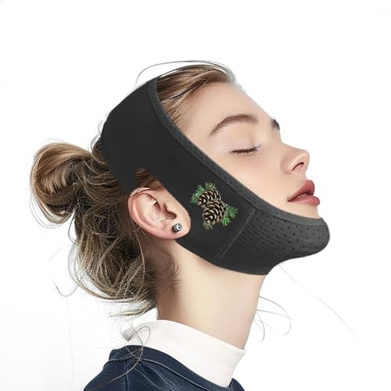 Yuibthr Chin Strap for Sleeping, V Line Lifting Mask, Reusable Face Strap, Jaw Exerciser (Black-Pinecone-S)