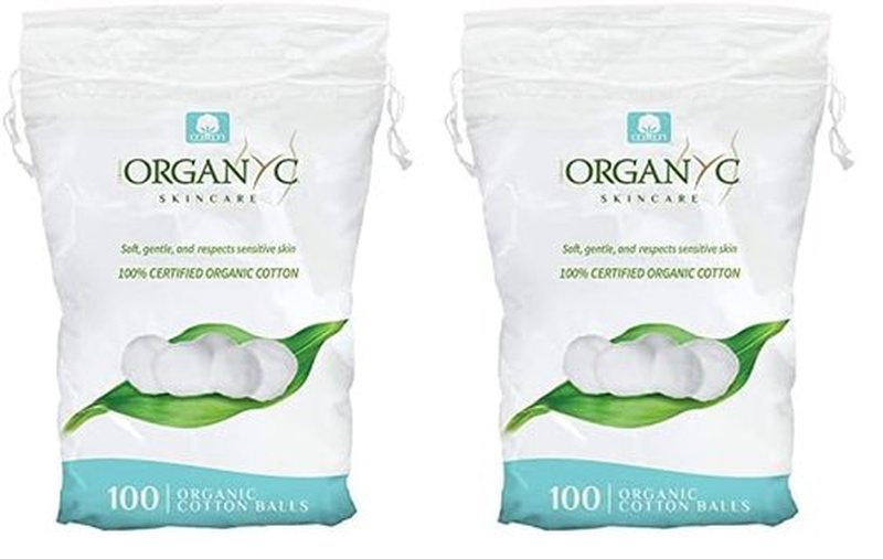 Organyc 100% Organic Cotton Balls for Sensitive Skin, 100 Count (Pack of 2)
