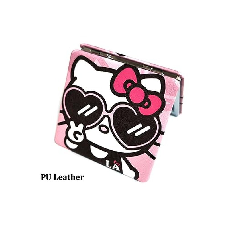 IMAKARA Small Compact Mirror for Purses Pocket Cute Kitty Mini Travel Makeup Mirror 1X/2X Magnifying Gift for Her Women Girls (Pink)