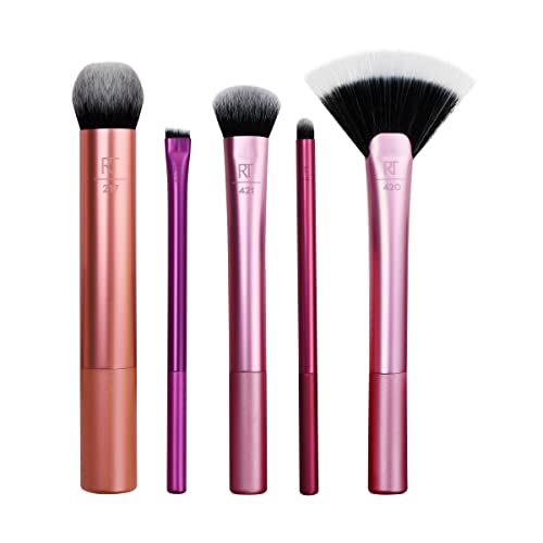 Real Techniques 4 Piece Face Base Makeup Brush Set, For Concealer, Foundation, Contour, & Setting Powder, For Blending & Sculpting, Travel Friendly, Gift Set, Stocking Stuffer, Cruelty-Free