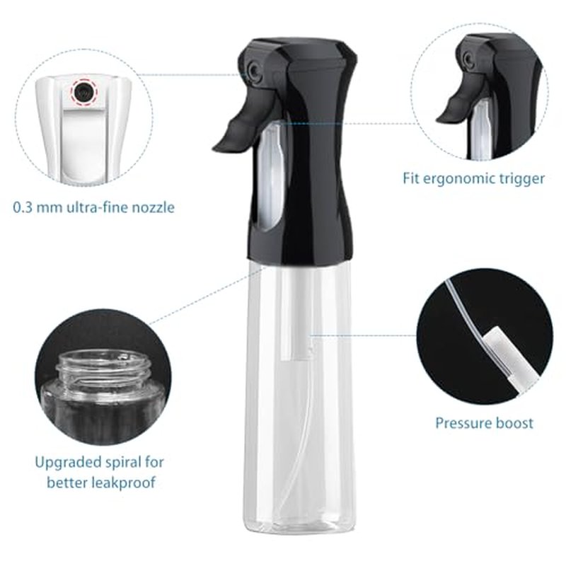 THINTON 2 Pack Continuous Spray Bottles for Hair - 6.8oz/200ml Ultra Fine Mister Spray Bottle (White & Black)